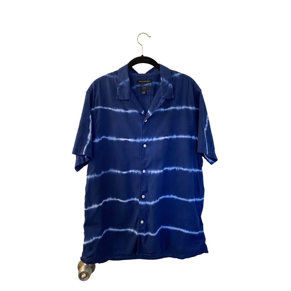 Banana Republic men’s button up striped slim fit blue shirt size Large
